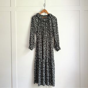 Madewell Ruffle-Neck Tiered Midi Dress in Forest Leaves